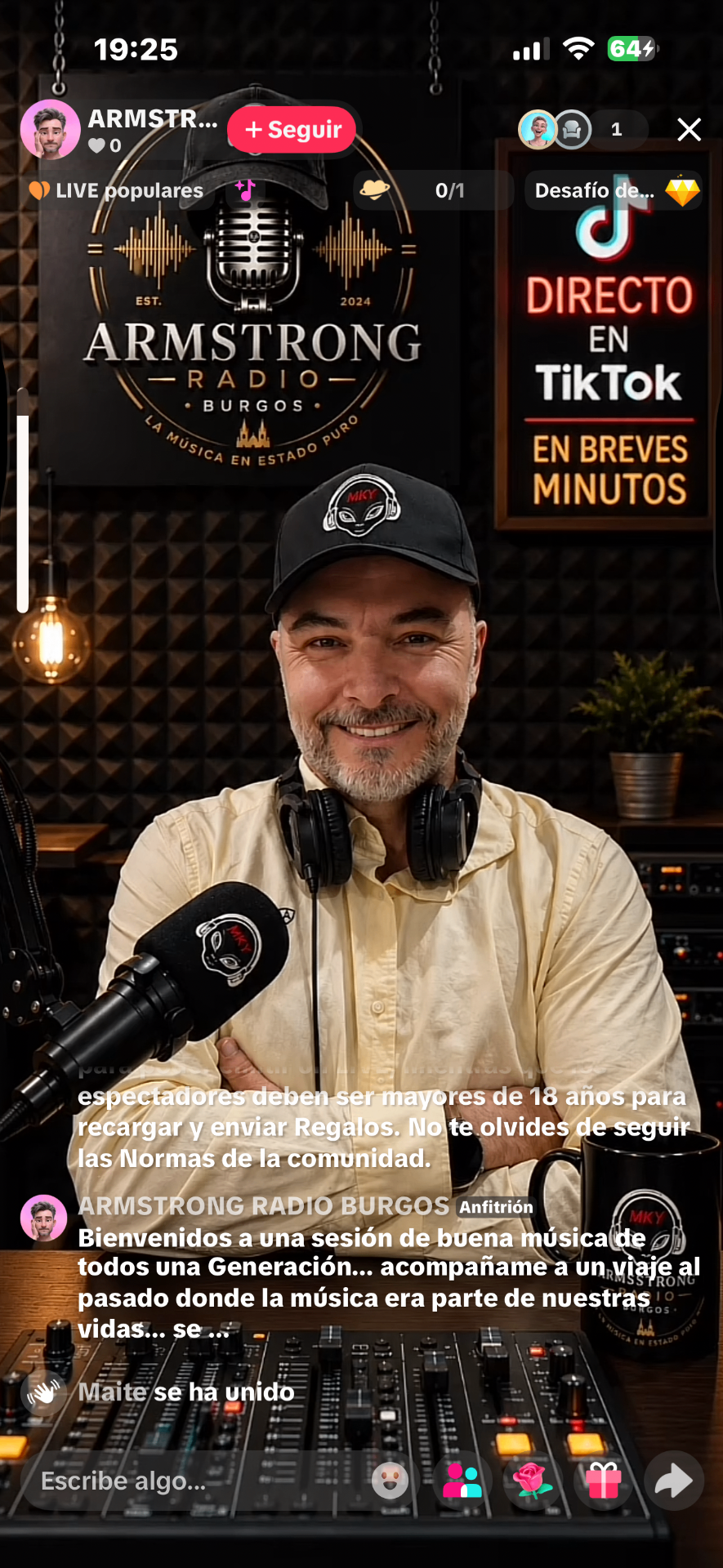 Directo en TikTok de Armstrong Radio Burgos: sesión especial de música de los 80